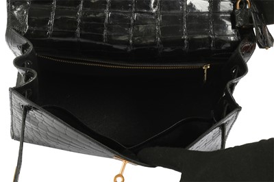 Lot 420 - λ Hermes Black Shiny Crocodile Kelly Sellier 32