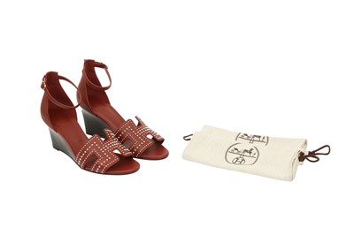 Lot 66 - Hermes Rouge Tomette Legend Wedge Sandal - Size 40.5