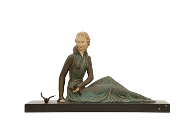 Lot 454 - AN ART DECO COLD PAINTED SPELTER MODEL OF A LADY
