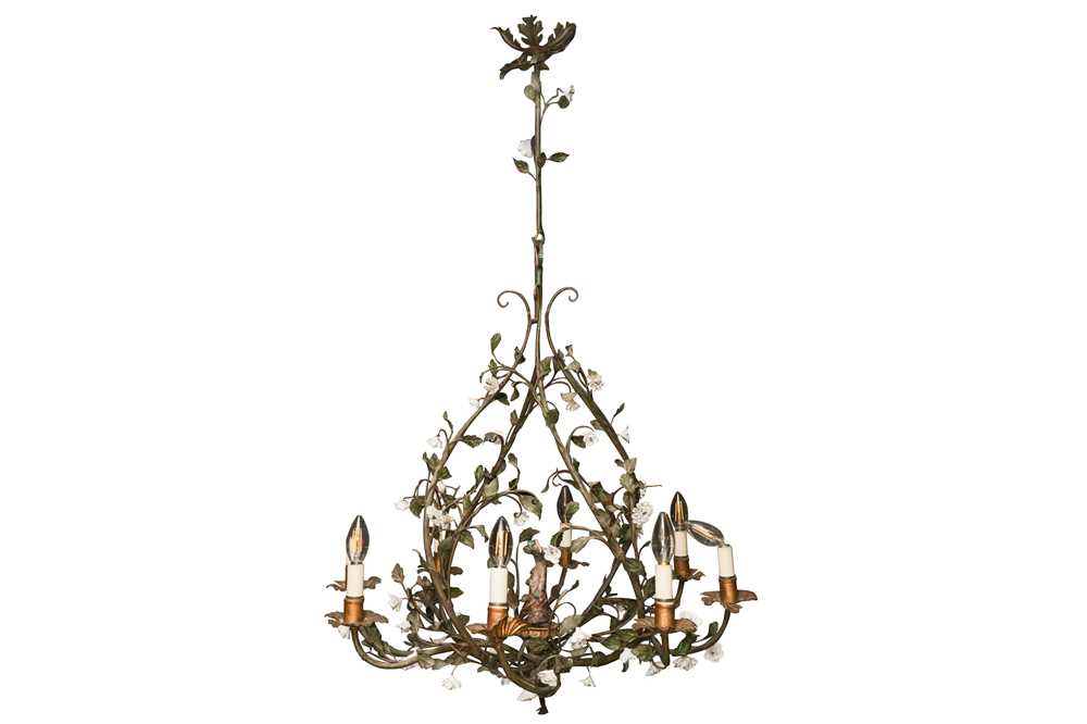 Lot 272 - A FRENCH TASTE EIGHT LIGHT PAINTED METAL OPENWORK CHANDELIER, IN THE THE 18TH CENTURY STYLE