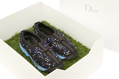 Lot 110 - Dior Black Embellished Mesh Fusion Sneaker - Size 36.5