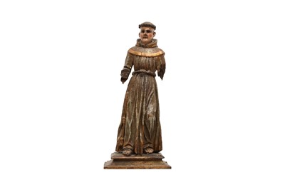 Lot 449 - A FRAGMENTARY POLYCHROMED WOOD SCULPTURE OF A MONK, SPANISH, 17TH CENTURY