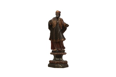 Lot 451 - A CONTINENTAL POLYCHROMED FIGURE OF ST. ADAM ABATE, 18TH CENTURY