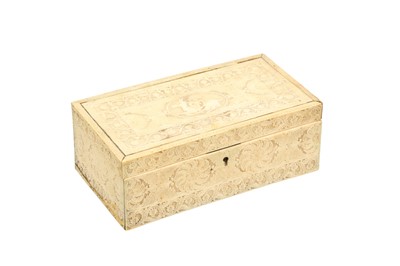 Lot 1063 - AN INDIAN CARVED IVORY RECTANGULAR BOX, LATE 19TH/EARLY 20TH CENTURY
