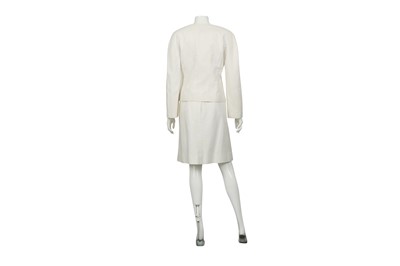 Lot 375 - Chanel White Cotton Collarless Skirt Suit
