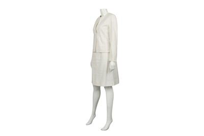Lot 375 - Chanel White Cotton Collarless Skirt Suit