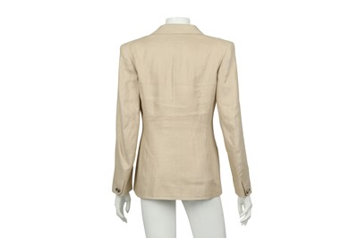 Lot 239 - Chanel Beige Linen One Button Blazer- Size 36
