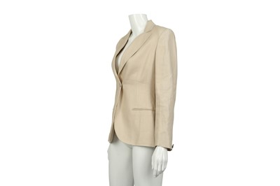 Lot 239 - Chanel Beige Linen One Button Blazer- Size 36