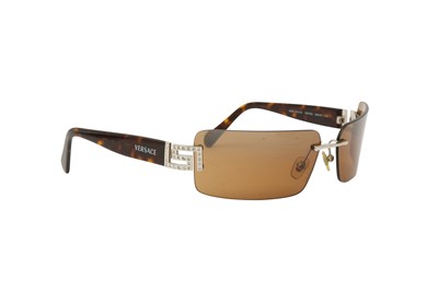 Lot 220 - Versace Brown Rimless Logo Sunglasses