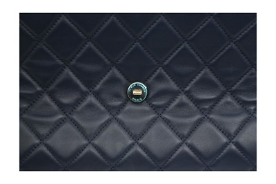 Lot 122 - Chanel Navy Logo Plaque Flap Bag