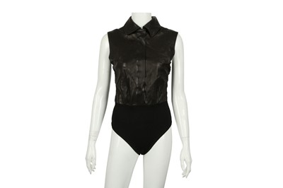 Lot 420 - Christian Dior Black Leather Sleeveless Bodysuit - Size 40
