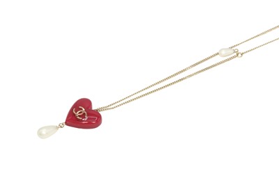 Lot 8 - Chanel Berry Red CC Heart Necklace