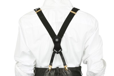 Lot 355 - Chanel Black Logo Print Suspenders
