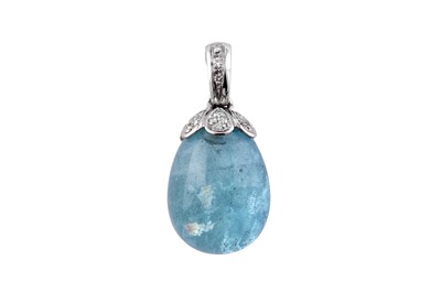 Lot 40 - An aquamarine and diamond drop pendant