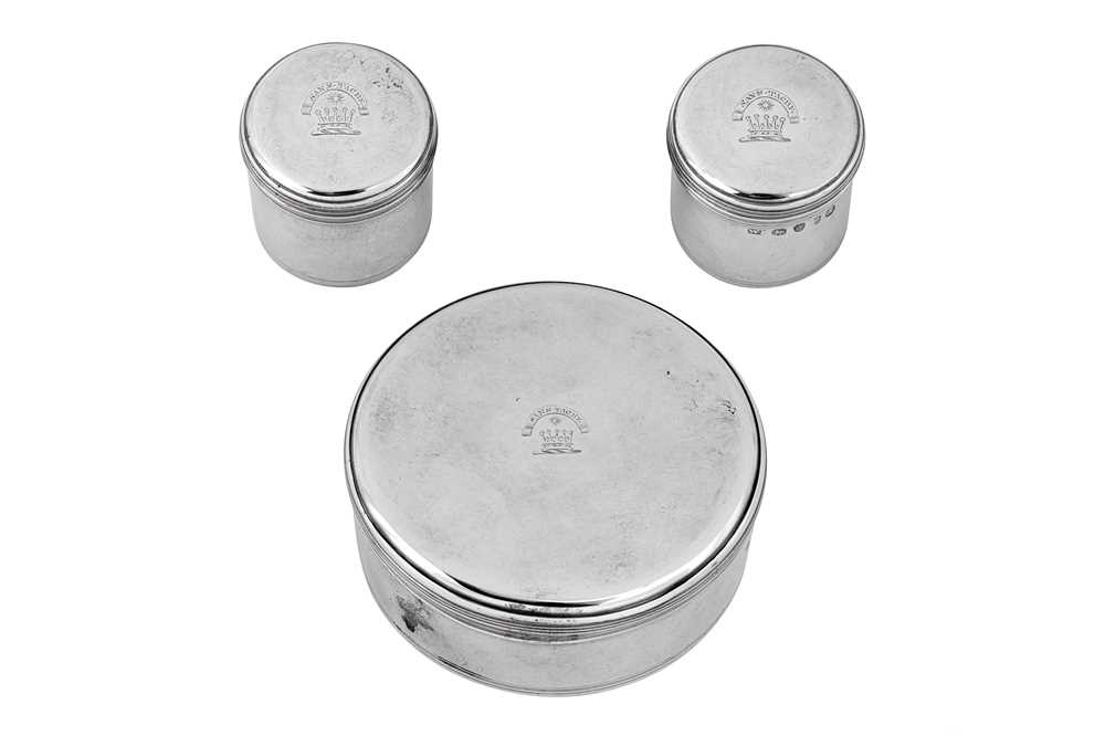 Lot 17 - Three George III sterling silver toilet boxes, London 1817/18 by William Parker