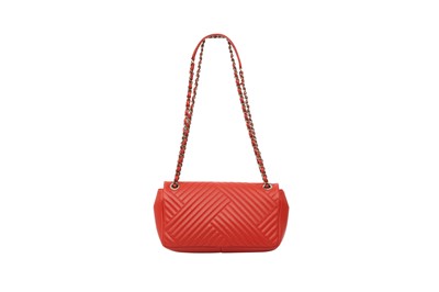 Lot 41 - Chanel Red Diagonal Quilted Single Flap Bag
