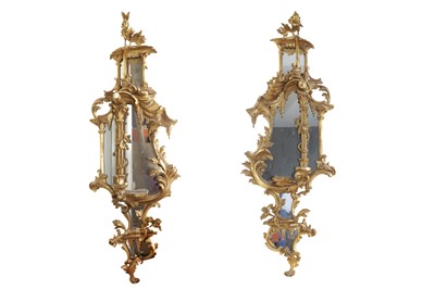 Lot 685 - A PAIR OF CHINESE CHIPPENDALE STYLE CARVED GILTWOOD MIRRORS, EARLY 20TH CENTURY