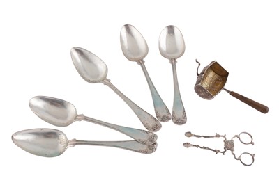 Lot 335 - FIVE MID-19TH CENTURY SWEDISH SILVER TABLESPOONS, VARBERG 1844 BY ANDERS THEODOR BARKMAN