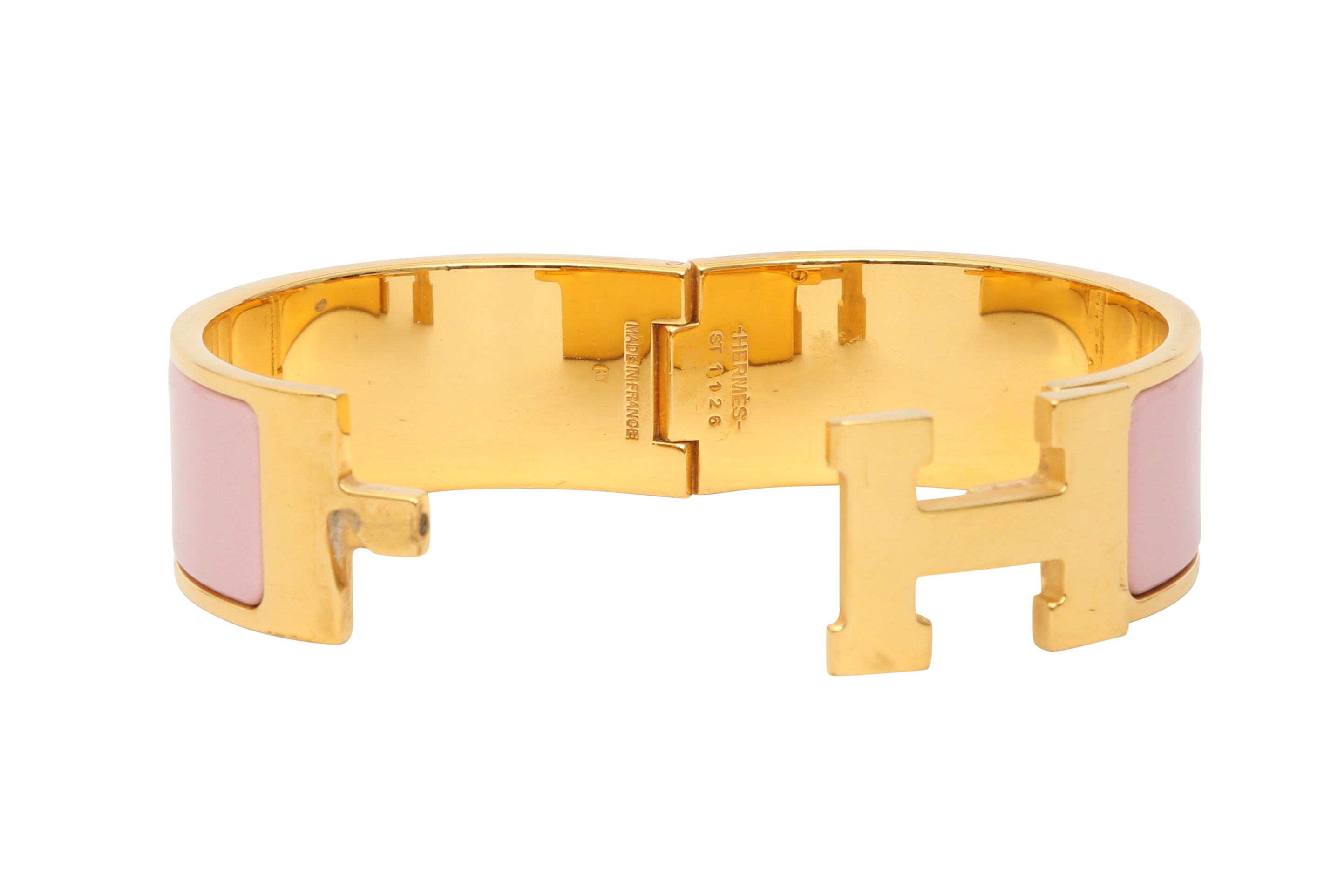 Lot 24 - Hermes Pink Enamel Clic Clac Wide Bracelet
