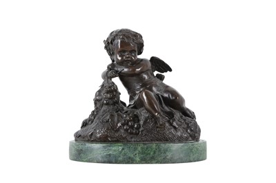 Lot 472 - A BRONZE SCULPTURE OF A SEATED CHERUB, IN THE MANNER OF CLODIAN, LATE 20TH CENTURY