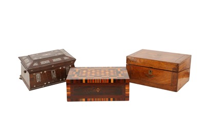 Lot 510 - A ROSEWOOD AND SPECIMEN WOOD RECTANGULAR BOX, 19TH CENTURY AND LATER