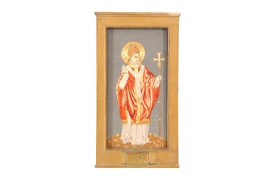 Lot 531 - A FRAMED NEEDLEWORK OF A BISHOP, 20TH CENTURY
