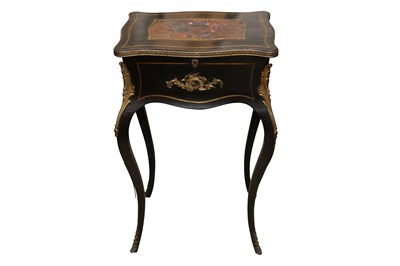 Lot 603 - A FRENCH EBONISED AND BOULLEWORK WORK TABLE, 19TH CENTURY