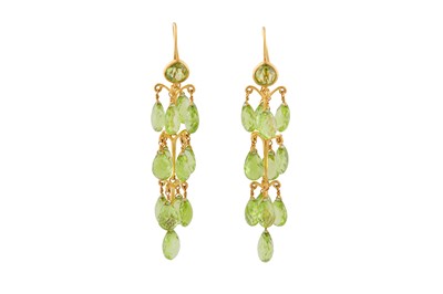 Lot 119 - A pair of peridot pendent earrings
