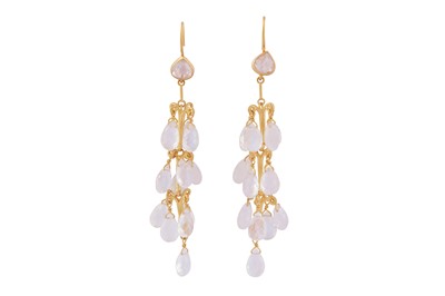 Lot 90 - A pair of moonstone pendent earrings