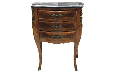 Lot 561 - A FRENCH 19TH CENTURY STYLE WALNUT MARBLE TOP SIDE TABLE