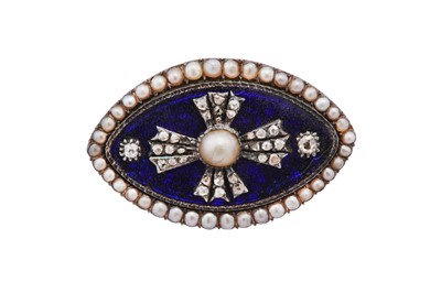 Lot 6 - A navette-shaped enamel mourning brooch