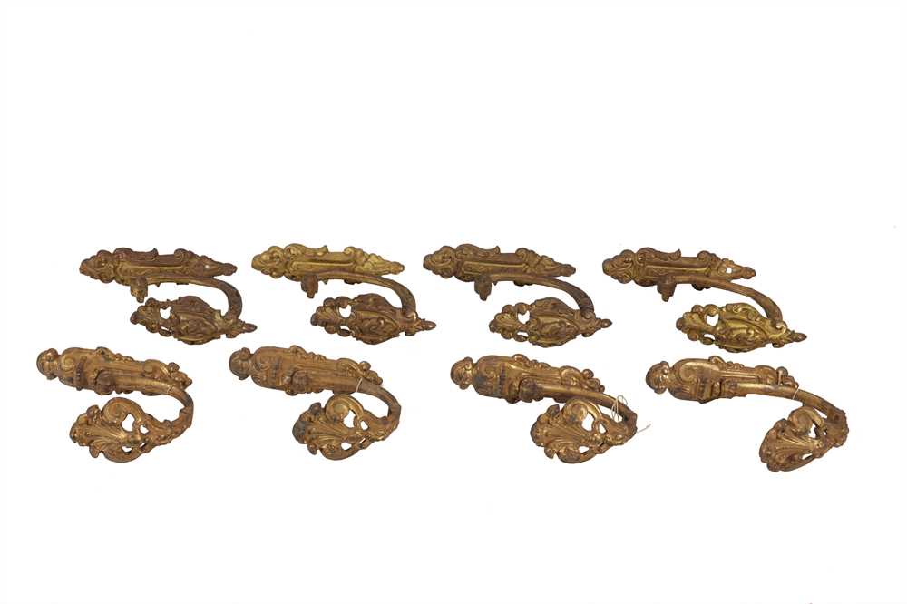 Lot 523 - A PAIR OF FRENCH BRONZE CURTAIN POLE SUPPORTS, LATE 19TH/EARLY 20TH CENTURY