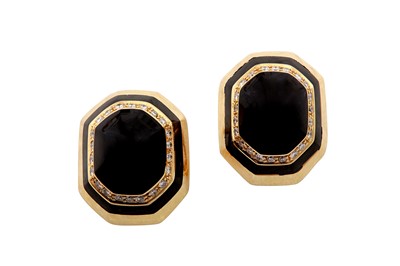 Lot 14 - A pair of onyx and diamond earrings