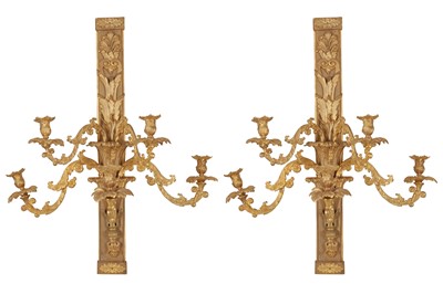 Lot 666 - A LARGE PAIR OF FRENCH GILT METAL WALL LIGHTS