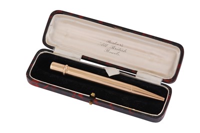 Lot 119 - A CASED GEORGE V 9 CARAT GOLD PROPELLING PENCIL, LONDON CIRCA 1910 BY EDMUND BENNETT