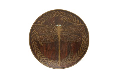 Lot 511 - A BRASS INLAID DRAGONFLY DISH, IN THE MANNER OF ERHARD & SOHNE, LATE 19TH/EARLY 20TH CENTURY