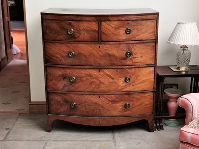 Lot 36 - A GEORGE IV FLAME MAHOGANY BOW FRONTED CHEST