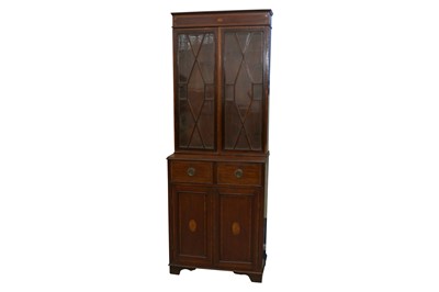 Lot 10 - A LATE 19TH CENTURY AND LATER SHERATON REVIVAL MAHOGANY AND INLAID BOOKCASE