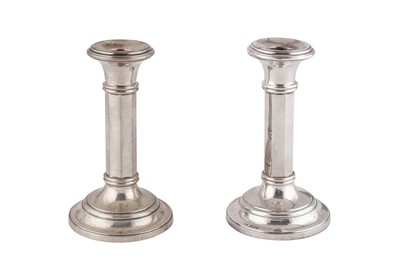 Lot 310 - A PAIR OF GEORGE V STERLING SILVER DWARF OR DESK CANDLESTICKS, BIRMINGHAM 1924 BY NAPPER AND DAVENPORT