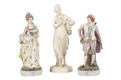 Lot 416 - A PAIR OF FRENCH PORCELAIN FIGURES OF A MAN AND WOMAN, LATE 19TH CENTURY
