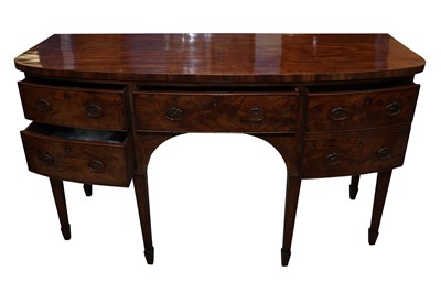 Lot 1 - A GEORGE III MAHOGANY BOW FRONT SIDEBOARD