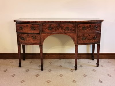 Lot 1 - A GEORGE III MAHOGANY BOW FRONT SIDEBOARD