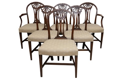 Lot 566 - A SET OF SIX GEORGE III STYLE MAHOGANY DINING CHAIRS, LATE 19TH CENTURY