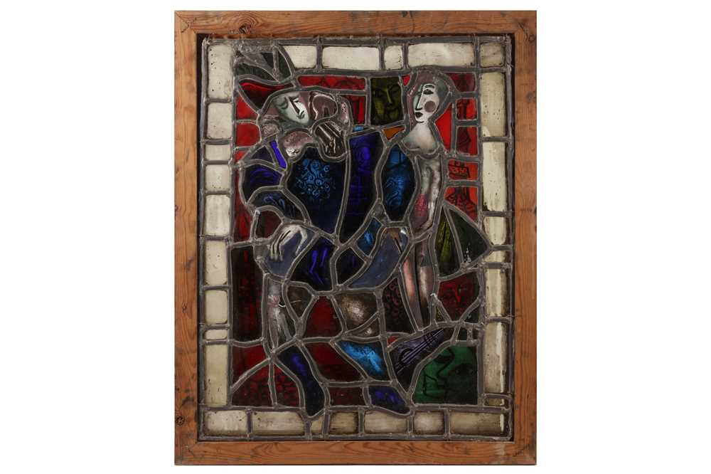 Lot 493 - A STAINED GLASS PANEL OF THE VIRGIN AND CHILD, 20TH CENTURY