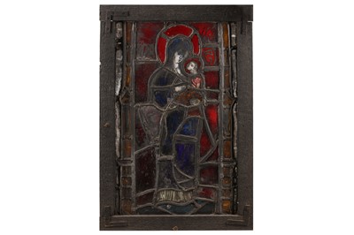 Lot 493 - A STAINED GLASS PANEL OF THE VIRGIN AND CHILD, 20TH CENTURY