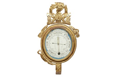 Lot 488 - A FRENCH LOUIS XVI GILTWOOD BAROMETER BY FOULON, 18TH CENTURY