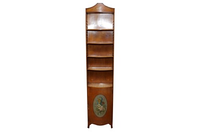 Lot 556 - A SHERATON REVIVAL SATINWOOD BOW FRONTED BOOKCASE OF SLENDER FORM, LATE 19TH CENTURY