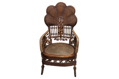 Lot 651 - A FRUITWOOD AND WOVEN WICKER ARMCHAIR, CIRCA 1920