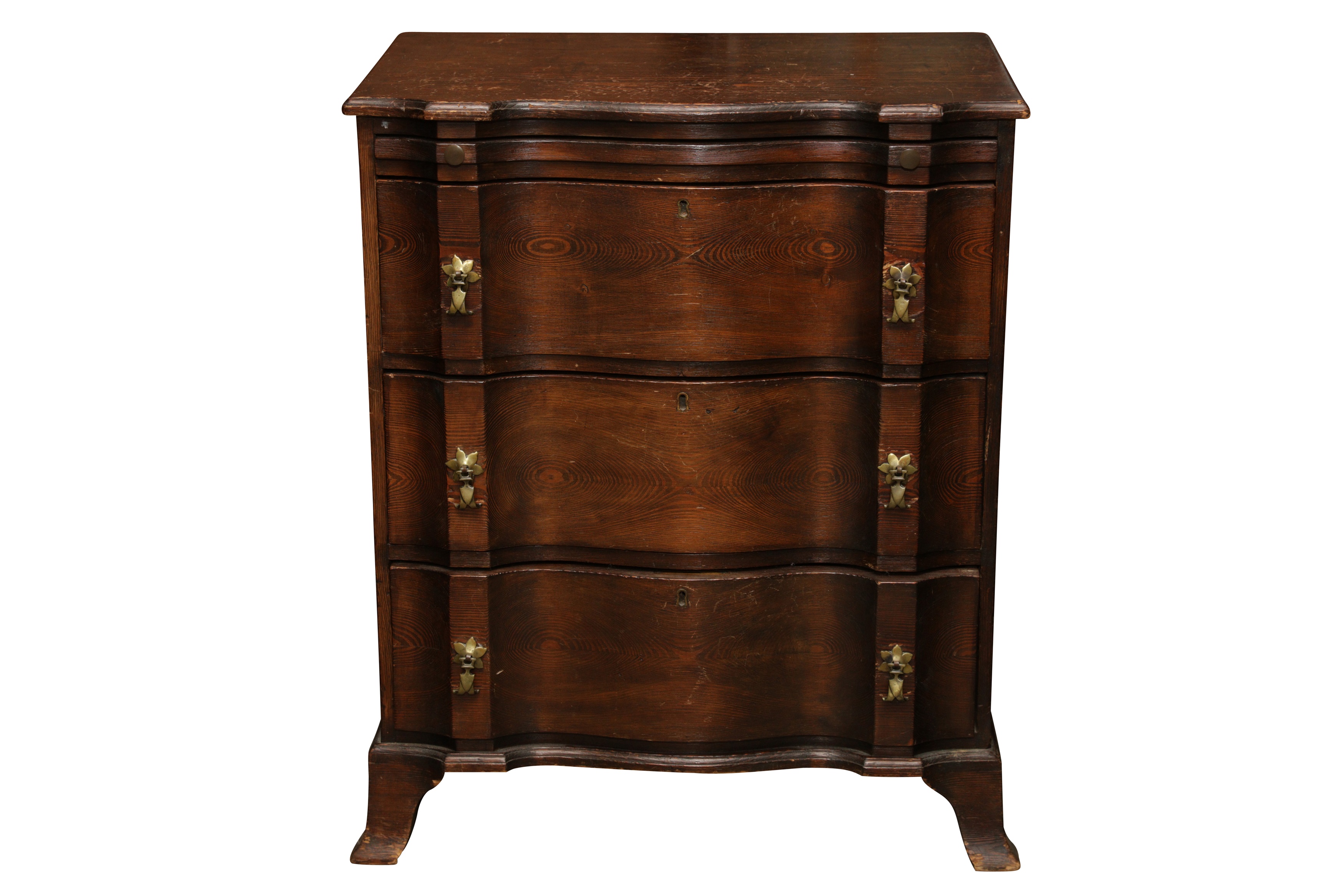 Lot 649 A PITCH PINE SERPENTINE BACHELORS CHEST OF