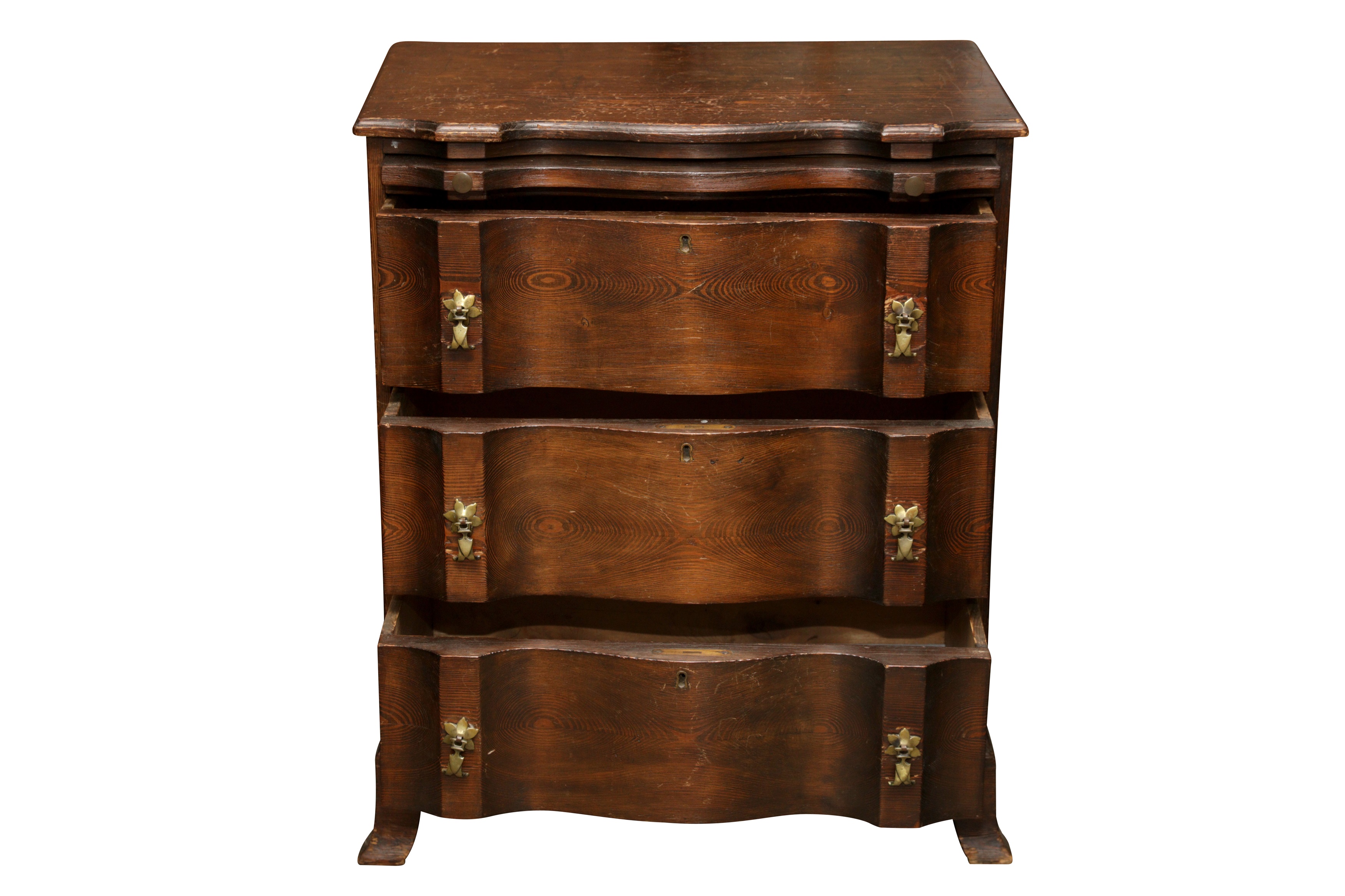 Lot 649 A PITCH PINE SERPENTINE BACHELORS CHEST OF